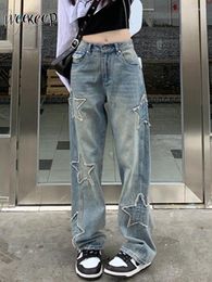 Frauen Jeans Y2K Star Patchwork Frauen Streetwear Low Rise gerade Bein Denim Cargo Hosen Baggy Harajuku Vintage Casual Jean 90s