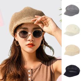 Berets Trendy Beret Sun Hat Sunscreen Adjustable Artist Painter Solid Colour Washable Lady Straw Women Headwear