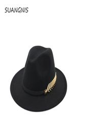 Woollen Felt Hat Panama Jazz Fedoras hats with Metal Leaf Flat Brim Formal Party And Stage Top Hat for Women men unisex20175679972858