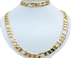 Necklace 24K Yellow Gold Filled Men039s Necklace Bracelet Set Figaro Curb Chain 2003903922039039240390392685951201352177