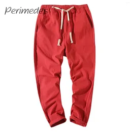 Men's Pants Solid Colour Drawstring Comfortable Cotton Long Trousers Elastic Waistband Casual Relaxed Fit Comfort Ropa Hombre