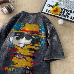 Men's Hoodies Sweatshirts 2024 Wash T-shirt Paint Graffiti T-shirt Kaii Top Y2k Street T-shirt Extra Large T-shirt Harajuku Couple Short Sleeve T-shirt C24325