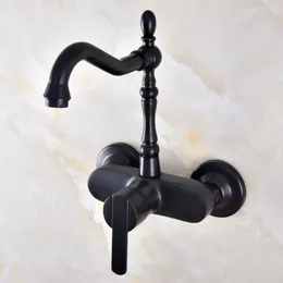 Bathroom Sink Faucets Black Oil Rubbed Bronze Kitchen Faucet Mixer Tap Swivel Spout Wall Mounted Single Handle Mnf846