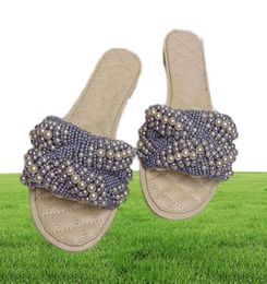 New Arrival Womens Flat Heel Slippers Pearl Beach el Indoor Outdoor Sheepskin Electric Embroidery Ringer Case Holiday Shoes SZ38100769