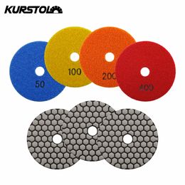 KURSTOL 1/2/3/4/5/6/7pcs 100mm Granite Marble Dry Polishing Pads Artifical Stone 4inch Diamond Sander Sanding Disc Abrasive Tool