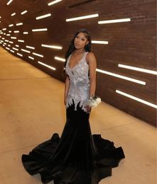 Sparkling Diamond Mermaid Crystal Beaded Birthday Black Girl Womens Party Prom Dress Blackgirl