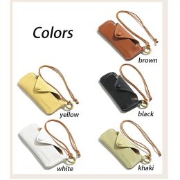 Creative Hanging Neck Sunglasses Cases Solid Colour Bag Pendant Sunglasses Bag Glasses Protective Sleeve PU Leather Glasses Case