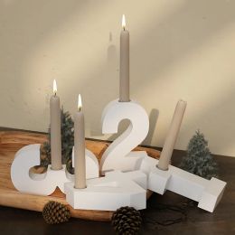 Number Canlde Holder Silicone Mould DIY Plaster Candlestick Jar Crafts Making Resin Moulds Home Festival Ornament Decoration