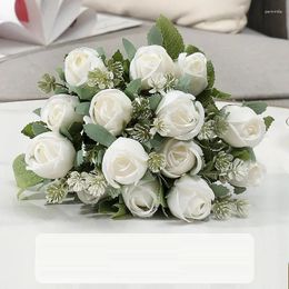 Decorative Flowers Simulation Silk White Orange Roses Bouquet Hall Decor Artificial Flower Fake Rose Bud Dining Table Decoration Plant