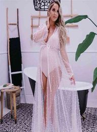 Stereo Pearl Maternity Dress For Pography Tulle Outfit Long Kimono Po Shoot 2109229216692