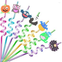 Disposable Cups Straws 2Pcs Halloween Theme Spiral Straw Food Grade Reusable Cocktail Kids Drink Pumpkin Holiday Party Funny Kitchen