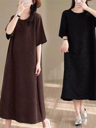 Party Dresses Loose Casual Starry Sky Sequin Round Neck Pullover Dress Simple Fashion Design Temperament Short Sleeve Women Clothes K538