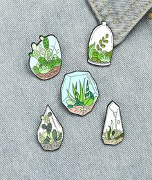 Cartoon Glass Enclosed Potted Plant Pins Cactus Aloe Badge Brooches For Unisex Children Anti Light Buckle Clothing Pin Fashion Acc6352512