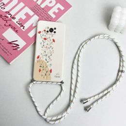 Twigs Flower Willow Crossbody Lanyard Silicone Phone Case For Xiaomi Poco M5 M4 Pro F4 X4 GT F4 GT X4 F3 X3 M3 X3 Pro C40 Cover