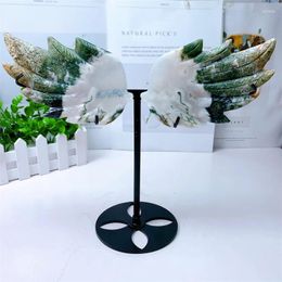 Decorative Figurines Natural Moss Agate Angle Wings Hand Carved Butterfly Figurine Reiki Crystal Healing Energy Stone Home Decoration With