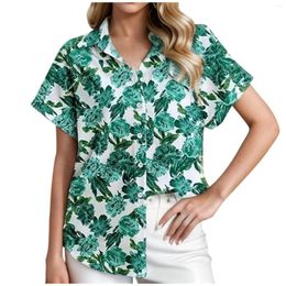 Women's Blouses Casual Printed Tshirts For Women Summer Turndown Collar Short Sleeve T-Shirt Ladies Fashion Holiday Style Tee Shirt Vocation