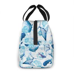 Wildlife Big Blue Whales Lunch Bag Adult Tote Bag Reusable Lunch Box Container For Women Men School Office Work