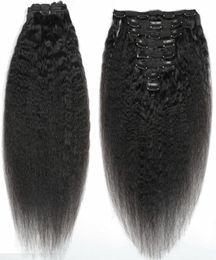 afro kinky straight hair unprocessed clip in hair extensions 120 Gramme Mongolian human Hair African American remy natural black clips8276432