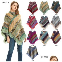 Womens Cape 0C0025 Spring And Autumn Cloak Retro Style Travel Plover Colorf Woven Tassels Customization Drop Delivery Apparel Clothi Dh92W