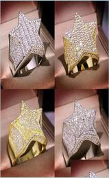 With Side Stones Mens Gold Ring Stones FivePointed Star Fashion Hip Hop Sier Rings Jewelry 1850 T2 Drop Del Yzedibleshop Dhd8J7412376