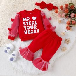 Sets Citgeett Spring Valentine's Day Infant Baby Girls Sets Long Sleeve Heart Letter Print Sweatshirt Red Pants Headband Fall Sets