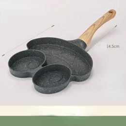 4-Hole Thick Frying Pan Omelette Tray Non-Stick Steak Ham Pancake Wooden Handle Kitchen Cooking Breakfast Cookware Frying Pan
