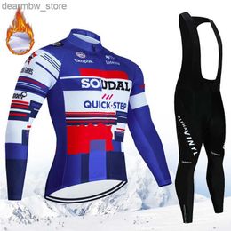 Cycling Jersey Sets Winter Mens Cycling Outfit Thermal Fece Jersey Bib Set Costume Bike Mountain Uniform Pants QUICK STEP Mtb Clothing Suit 2024 L48