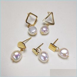 Stud Freshwater Baroque Pearl Earrings 14K Gold Fill 8-9Mm Earring For Women Geometric Diy Wedding Gift Drop Delivery Jewelry Dhsfa