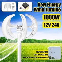 12V 24V 5 Blades Max 1000W Vertical Wind Turbine Small Wind Turbine Home Use Low Noise High Efficiency With Controller