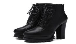 Fashion Women Gothic Boots Lace Up Ankle Boots Platform Punk Shoes Ultra Very High Heel Bootie Block Chunky Heel size 34392564172