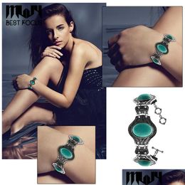 Charm Bracelets Traditional Turquoise Sliver Plated Bracelet Natural Stone Bangle For Women Pseras Wedding Drop Delivery Jewellery Dhquz