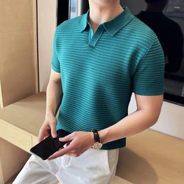 Men's Polos High Quality Summer Polo Shirts For Men Korean Luxury Clothing Jacquard Striped Shirt Business Casual Ice Silk Tees
