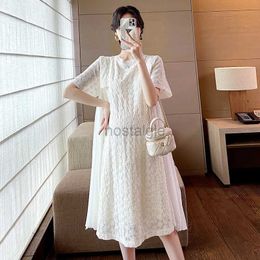 Maternity Dresses Pregnant Women Elegant Dress Summer Loose Belly Cover Late Pregnancy Short Korean Pregnancy Short-sleeved Skirt Fashion Clothes 24412