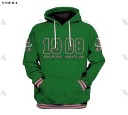 AKA 1908 Green Pattern Tattoo 3D Over Printed Hoodie Man Women Unisex Outwear Zipper Pullover Sweatshirt Casual G12141322061