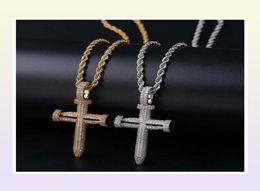 hip hop nail cross diamonds pendant necklaces for men luxury crystal pendants copper zircons 18k gold platinum plated lovers chain5651112