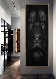 Ferocious Lion with Orange and Blue Eyes Posters and Prints Canvas Paintings Wall Art Pictures for Living Room Home Decoration Cua6752527