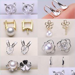 Jewellery Settings Pearl Stud Earrings 100% S925 Sterling Sier Setting Diy Earring For Women Girl Wedding Gift Wholesale Drop Delivery Dhhxd