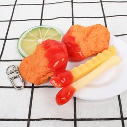 Fried Chicken French Fries Keychain American Style Simulated Food Toy Model Keyring Car Phone Bag Pendant Gift Ornament Llaveros