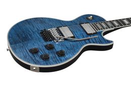 Custom Shop Alex Lifeson Indigo Blue Big Fat Flame Maple Electric Guitar Floyd Rose Tremolo Carved Axcess Neck Joint Cutouts Loc9523798