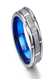 Fashion Men039s 8mm Groove Lines Blue Tungsten Carbide Ring Stainless Steel Men Wedding Bands Ring Size 6133523269