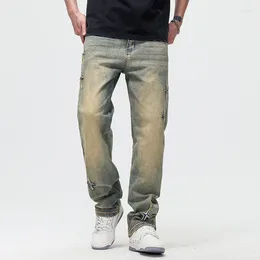Men's Jeans Mens Cross Stars Washed Vintage Loose Wide Leg Denim Pants Casual Straight Trousers For Male