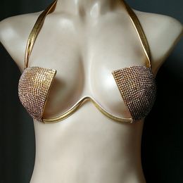 Gold Bikini Set Women Diamante Carnival Bra rhinestone Sexy Night Club Panties Rave Festival Bikini Set Burning Man Outfit