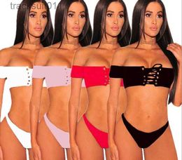 Women's Swimwear Four-color chest strap split swimsuit Summer bikini two-piece Sexy Bandage Lady swimsuits Sexy lticolor Split Lady Swimsuits C240412