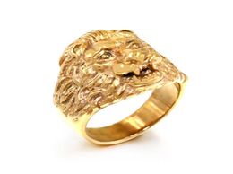 Male Fashion High Quality Animal stone ring Men039s Lion Rings Stainless Steel Rock Punk Rings Men Lion039s head Gold Jewelr4965278