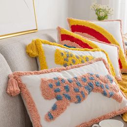 Pillow Pink Yellow Cheetah Tufted Cover 30x50cm Boho Handmade Embroidery Decorativos Home Decor For Sofa