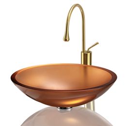Bathroom Tempered Glass Sink Bowl Basin Solid Color Wasbasin Countertop Art Basin Can Be Choose Faucet