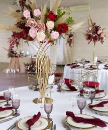 10 PCS Flower Vase Floor Vases Column Stand Metal Road Lead Wedding Centrepiece Geometric Pot Table Rack For Home Event Decor