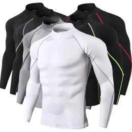 T-Shirts Compression Running Shirt Men Stand Collar Fitness Tops Breathable Bodybuilding Training Shirt Long Sleeve Tshirt Sports Tights