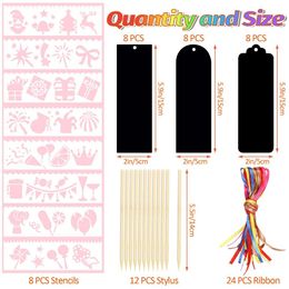 24 Pcs Scratch Bookmarks Rainbow Colored Magic Scratch Paper DIY Bookmark Crafts for Kids Drawing Card Educational Painting Toy