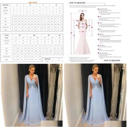 Urban Sexy Dresses Party Bomaris Light Blue Chiffon Prom Long Cape Sleeves V Neck Lace Applique Vestidos De Festa Evening Gowns For Wo Dhpgk